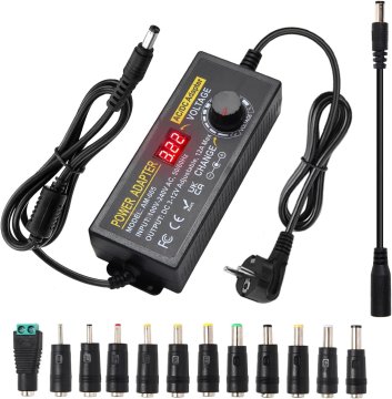 slomart Univerzalni napajalnik 3-12V 12A 144W, nastavljiv adapter, 14 nasvetov, 100-240V AC/DC za elektroniko, LED trakove.
