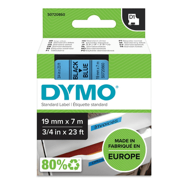 Dymo 45806 (S0720860) D1 19mm x 7m črna na modro, neskončna etiketa