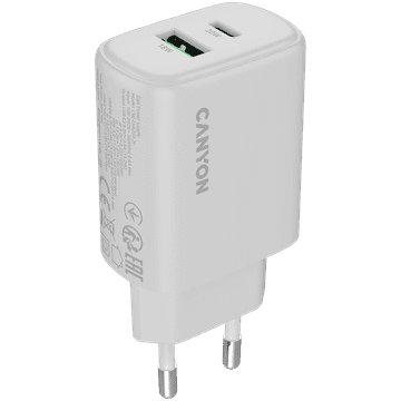 shumee CANYON OnCharge 200 20W 1xPD 1xQC EU stenski polnilnik bele barve