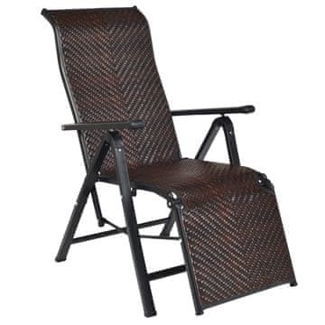 Northix Zložljiv ležalnik iz ratana z nastavljivim naslonom, rjav, s kovinskim okvirjem