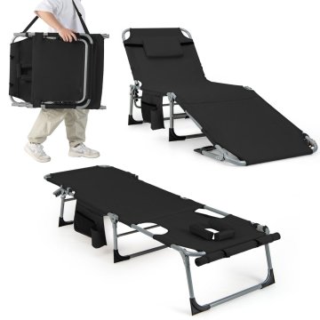 Northix Zložljiv ležalnik z odprtino za obraz, 5-nastavljivo naslonjalo, nastavljiv naslon za noge, črn