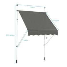 Northix Zložljiva tenda za zaščito pred soncem 150 x 120 cm nastavljiva višina siva