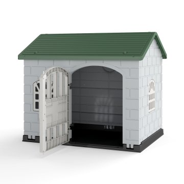 Northix Vodoodporna plastična pasja hišica z zaklepnimi vrati 75x58x65 cm