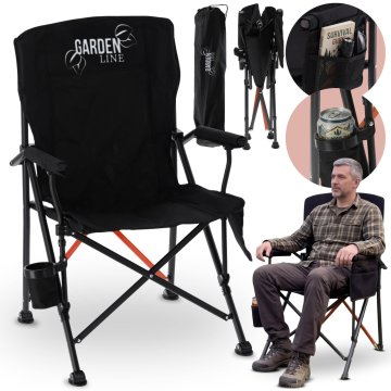 GARDEN LINE Zložljiv turistični stol, udoben ribiški stol z držalom za skodelico + zaščitni prevlek