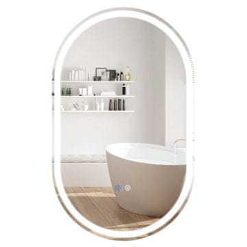 Northix Ovalno LED kopalniško ogledalo, 90x55 cm, proti rosenju, zatemnljivo, 3 barve