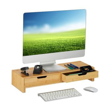 Northix Stojalo za dva monitorja iz bambusa z dvema predaloma in tremi policami