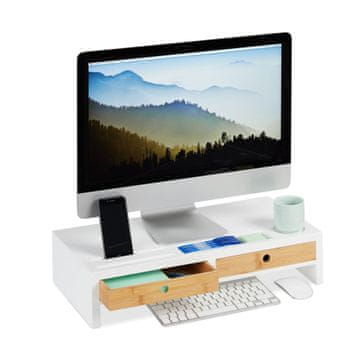 Northix Stojalo za monitor z dvema predaloma in prostorom za shranjevanje 40x20x12 cm