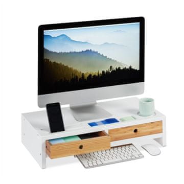 Northix Stojalo za monitor z 2 predaloma v beli barvi