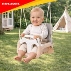 Kruzzel Otroška gugalnica 3v1 z ograjo - Siva/Bež