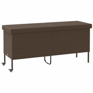 Vidaxl vidaXL Vrtna shranjevalna škatla s kolesi rjava 160x55x75 cm poli ratan
