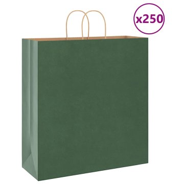 Vidaxl vidaXL Papirnate vrečke 250 kosov z ročaji zelene 45x17x48 cm