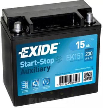 Exide AKUMULATOR 15AH L+ 200A POMOŽNI AGM EXIDE 150X90X145 - 15AH EK151