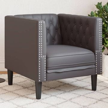 Vidaxl vidaXL Chesterfield fotelj, siv, oblazinjen v umetno usnje