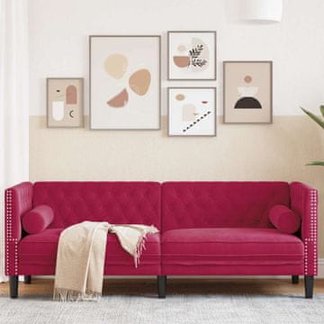 Vidaxl vidaXL Chesterfield kavč z vzglavniki, 3-sedežni, bordo, žamet