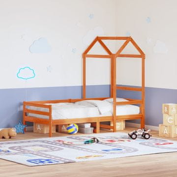 Vidaxl vidaXL Otroška postelja z baldahinom, voščeno rjava 118x70x176,5 cm, borovina