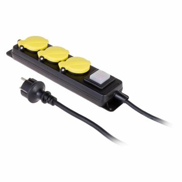 shumee AWTOOLS PODALJŠEK ZA DELAVNICO ČRN 3 VTIČNICE 5,0 M Z OZEMLJITVIJO, STIKALO IP44 3x1,5 mm