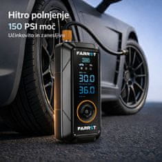 Farrot Prenosni avtomobilski kompresor AirPump Pro 150 PSI, brezžični, digitalni zaslon, powerbank, LED