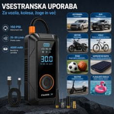 Farrot Prenosni avtomobilski kompresor AirPump Pro 150 PSI, brezžični, digitalni zaslon, powerbank, LED