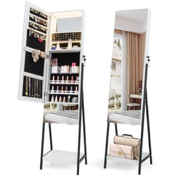 Northix Omarica za nakit z ogledalom in 3-barvnimi LED lučmi z zaklepanjem 41 x 35 x 166 cm bela