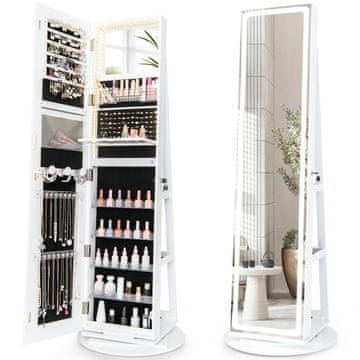 Northix Omarica za nakit z LED ogledalom, vrtljiva za 360 stopinj, bela