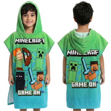 sarcia.eu Minecraft Bazenjska brisača, hitro sušeča pončo s kapuco za otroke na plažo, 100% bombaž