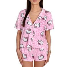HELLO KITTY Hello Kitty Roza ženska pižama z gumbi, dvodelna poletna pižama s kratkimi rokavi S