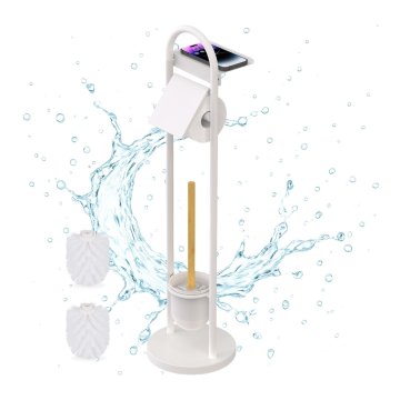 Northix Držalo za toaletni papir s polico kovina in bambus samostoječe