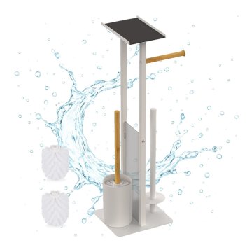 Northix Držalo za toaletni papir s polico kovina in bambus samostoječe