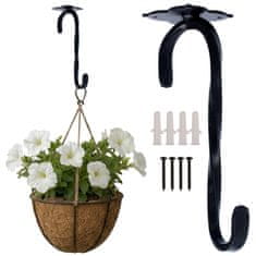 GARDEN LINE Črn stropni obešalnik za lončke, kovinski nosilec, trden kavl 21 cm