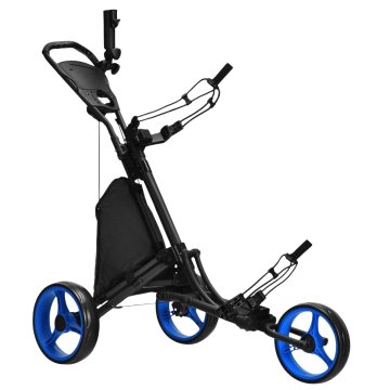 Northix Zložljivi 3-kolesni voziček za golf z aluminijastim okvirjem, držalom za dežnik in semaforjem črna + modra