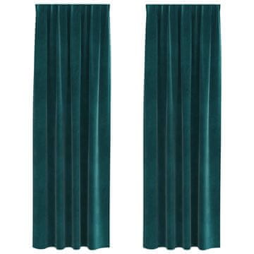 Vidaxl Zatemnitvene zavese 2 szt. Temno zelena 140 x 260 cm Žamet