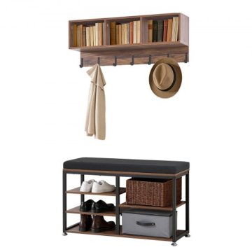 VEVOR Obešalnik za plašče z klopjo za čevlje 80x30x50 cm rjave barve