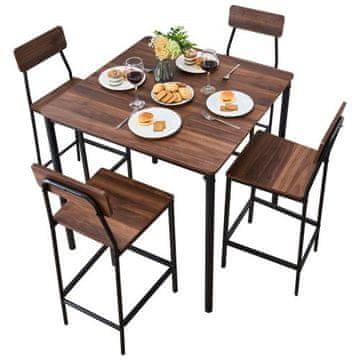VEVOR Set barske mize in stolov 5-delni 90x90x91 cm oreh črna