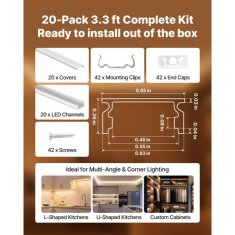 VEVOR LED aluminijasti kanal U-oblika 100x1x1 cm paket 20 kosov