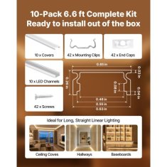VEVOR LED aluminijasti kanal U-oblika 200x17x1 cm paket 10 kosov