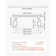 VEVOR LED aluminijasti kanal U-oblika 100x1x1 cm paket 20 kosov