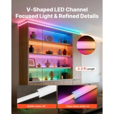 VEVOR LED aluminijasti kanal V oblika 100x1x1 cm 20 kosov mlečni pokrov
