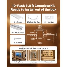 VEVOR LED aluminijasti kanal za omet vgradni brez roba razpršilnik 200 cm srebrn