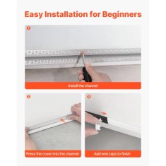 VEVOR LED aluminijasti kanal za omet vgradni brez roba razpršilnik 200 cm srebrn