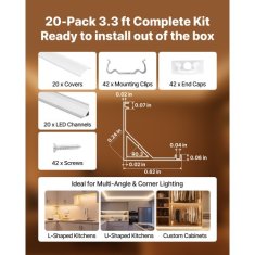 VEVOR LED aluminijasti kanal V oblika 100x1x1 cm 20 kosov mlečni pokrov