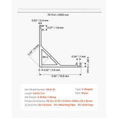 VEVOR LED aluminijasti kanal v obliki črke V 200 cm paket 10 kosov mlečni pokrov