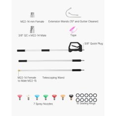 VEVOR Teleskopska cev visokotlačnega čistilca 3-sekcijska 2775x145x31 mm srebrna