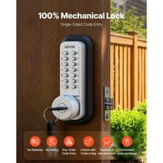 VEVOR Mehanski ključavnica za vrata brez ključa 2.0 nadgradnja kode 35-65 mm srebrna