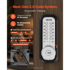 VEVOR Mehanski ključavnica za vrata brez ključa 2.0 nadgradnja kode 35-65 mm srebrna