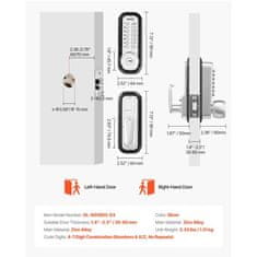 VEVOR Mehanski ključavnica za vrata brez ključa 2.0 nadgradnja kode 35-65 mm srebrna