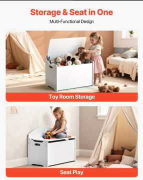 VEVOR Otroška shranjevalna klop 597x368x545 cm bela