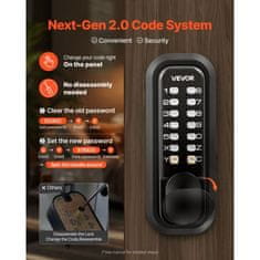 VEVOR Mehanska ključavnica za vrata brez ključa enostranska s potisnim gumbom črna