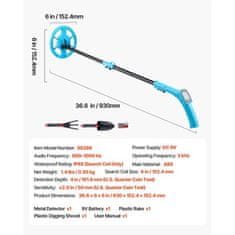 VEVOR Metalni detektor nastavljiv 650-930 mm 1524 mm iskalna tuljava lahka teža