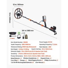 VEVOR Detektor kovin 3048 mm vodoodporen nastavljiv zaslon