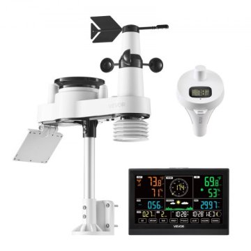 VEVOR Vremenska postaja 7 v 1 WiFi z aplikacijo 1905 mm zaslon Solarni napajalni termometer za bazen